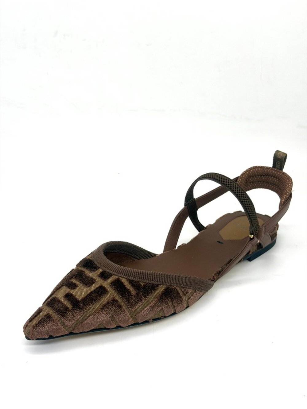 FENDI Colibri Lite FF Tapestry Logo Velvet Flat Slingback Sandals Shoes - Picture 4 of 16